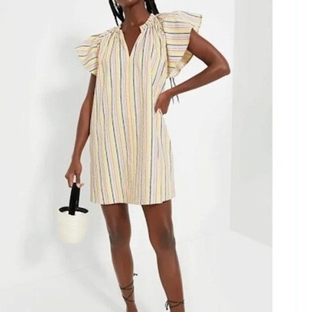 Pomander‎ Place Tuckernuck Mini Dress Striped Ruffle Sleeve Colorful Size S New